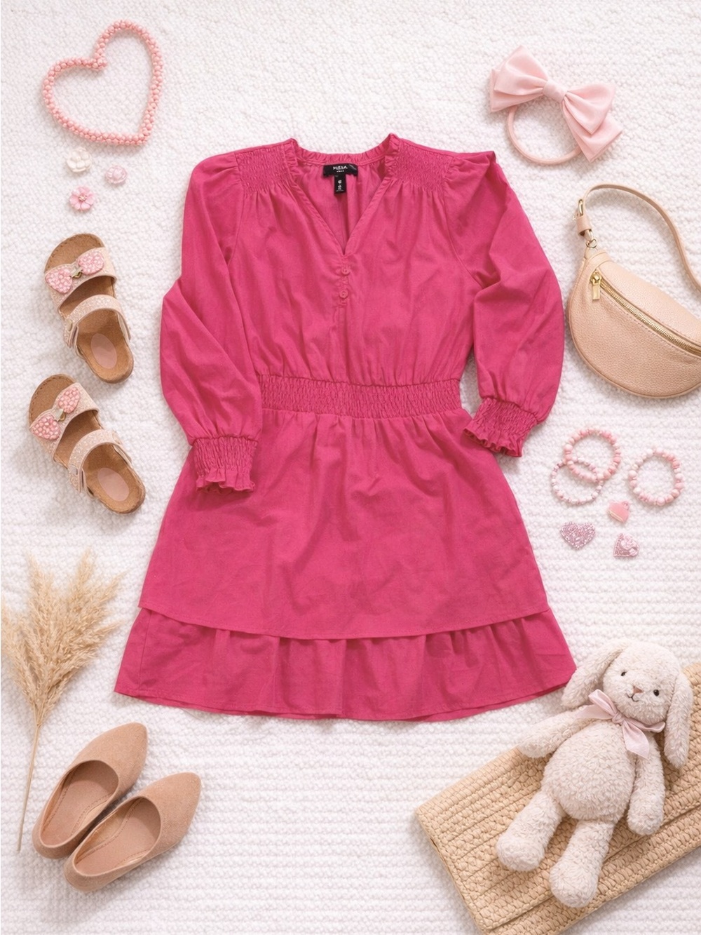Aqua Girl’s Fuchsia Pink Long-Sleeve Dress. Size Large